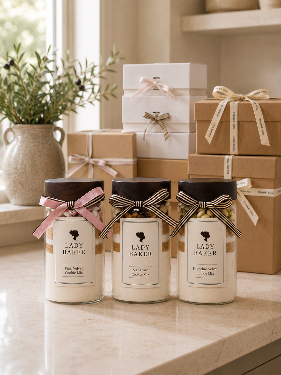 Lady Baker baking mix jars with gift boxes — baking gift sets collection