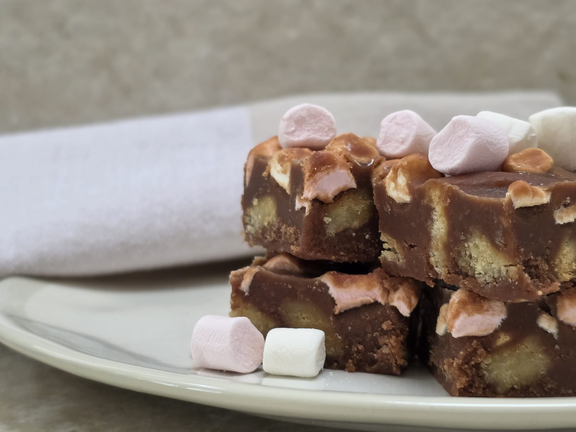 Rocky Road fudge squares made from Lady Baker Rocky Road Mix